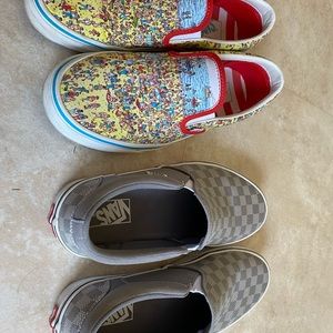 Vans Slip ons — where is Waldo & checks (2 pairs)